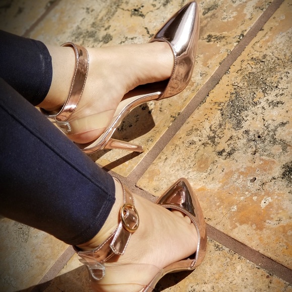 NEW PINK METALLIC ANKLE STRAP HEELS - Picture 8 of 8